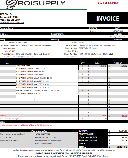 Invoice #1031 1604 Yale (Hason HPM)