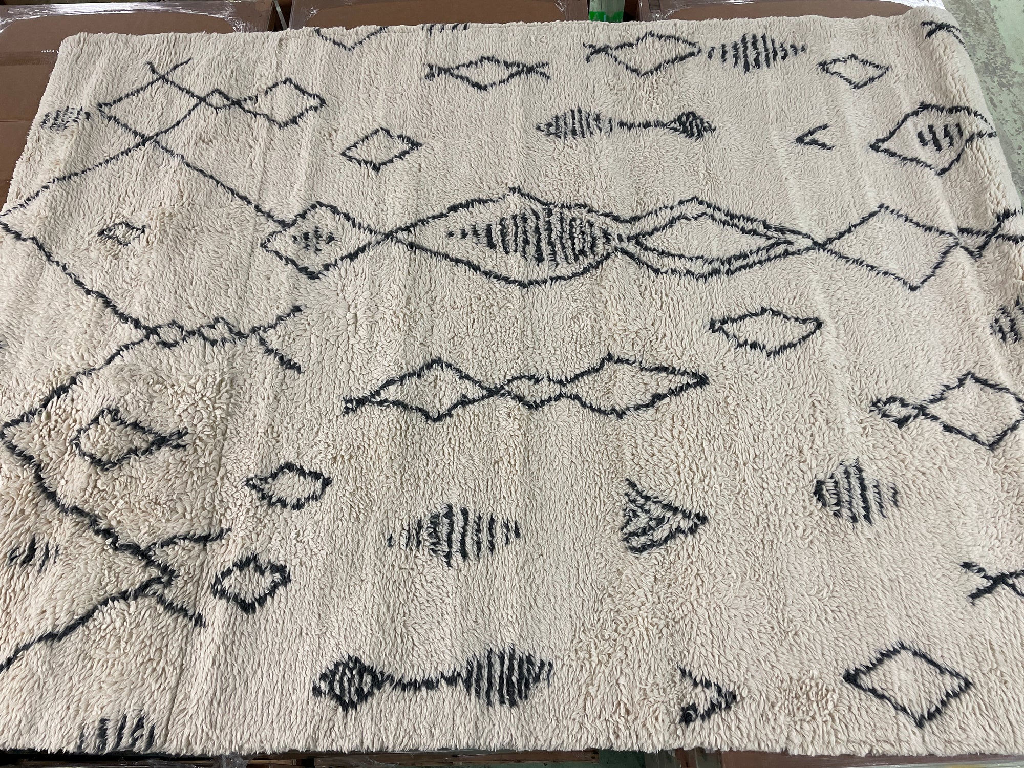 7' x 10' Woven Area Rug (shag in cream with charcoal accents)
