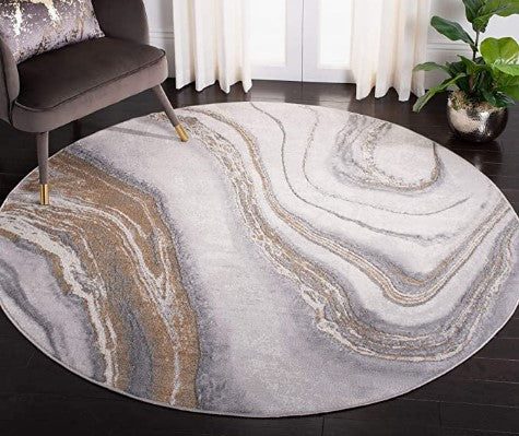 8' round SAFAVIEH Orchard Collection Round Grey / Gold ORC637G Modern Abstract Area Rug